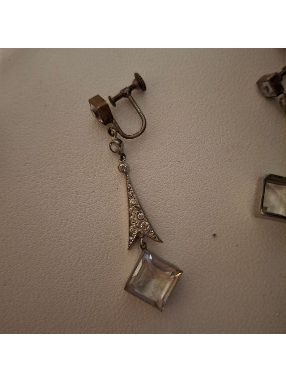 Art Deco Faceted Czech Glass Silver Drop Screwback Earrings Vintage - Picture 13 of 13